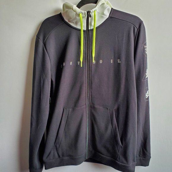 Men's Nike training Villians full Zip Dri-Fit Hoodie. Medium. Black/white/volt. - Picture 2 of 8